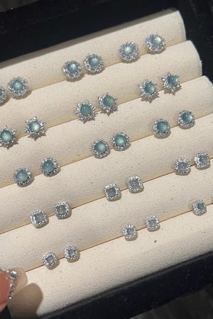 Chinese-Style Blue-Green Jade Earrings with Diamonds and Zirconia - Versatile Women's Jewelry for 2025