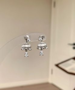 Chinese-Style Brushed Lily of the Valley Water Drop Earrings - Light Luxury Retro Fashion Studs for Women