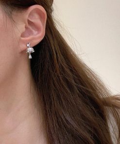 Chinese-Style Brushed Lily of the Valley Water Drop Earrings - Light Luxury Retro Fashion Studs for Women