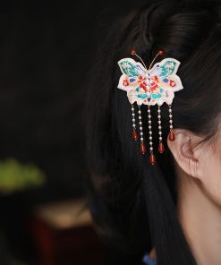 Chinese-Style Butterfly Embroidered Hair Clip with Tassels, Hanfu Headdress Accessory for Qipao & Forest Aesthetic, Side Clip