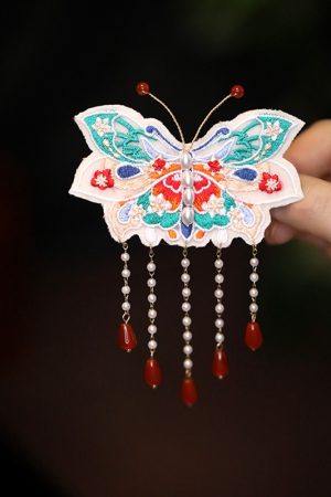 Chinese-Style Butterfly Embroidered Hair Clip with Tassels, Hanfu Headdress Accessory for Qipao & Forest Aesthetic, Side Clip
