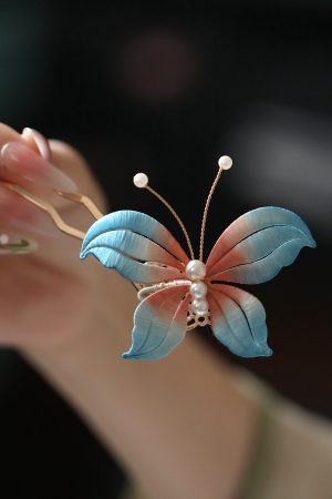 Chinese-Style Butterfly Flower Hairpin, Cheongsam Accessory for Girls, Ancient Style Side Bun Clip, Fairy Aesthetic Hair Jewelry