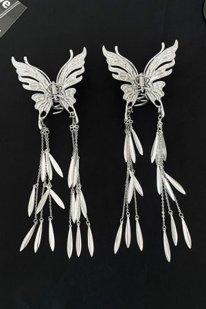 Chinese Style Butterfly Tassel Hair Claw - Ethnic Retro Shark Clip Hairpin Accessory for Women - Perfect for Bun Hairstyles