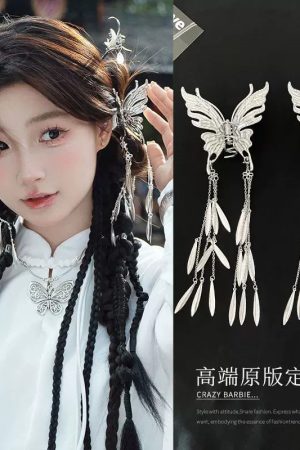 Chinese Style Butterfly Tassel Hair Claw - Ethnic Retro Shark Clip Hairpin Accessory for Women - Perfect for Bun Hairstyles