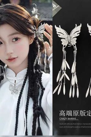 Chinese Style Butterfly Tassel Hair Claw - Ethnic Retro Shark Clip Hairpin Accessory for Women - Perfect for Bun Hairstyles