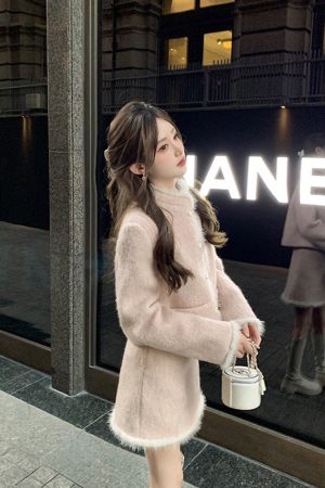 Chinese-Style Button Coat and Half Skirt Set for Women - Designer Niche Cardigan and Short Skirt Two-Piece Winter Outfit