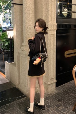 Chinese-Style Button Coat and Half Skirt Set for Women - Designer Niche Cardigan and Short Skirt Two-Piece Winter Outfit