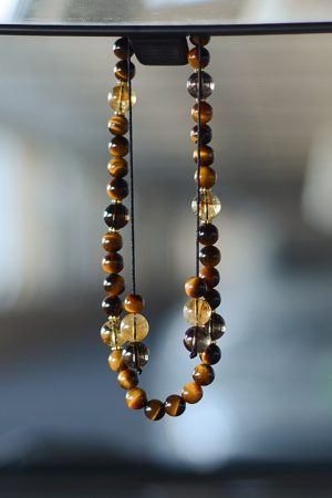 Chinese-Style Car Hanging Ornament with Yellow Tiger's Eye and Crystal Pendant for Safety - Rearview Mirror Decoration for Men and Women