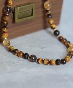 Chinese-Style Car Hanging Ornament with Yellow Tiger's Eye and Crystal Pendant for Safety - Rearview Mirror Decoration for Men and Women