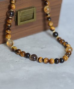 Chinese-Style Car Hanging Ornament with Yellow Tiger's Eye and Crystal Pendant for Safety - Rearview Mirror Decoration for Men and Women