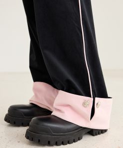 Chinese-Style Color-Block Black Velvet Wide-Leg Trousers - Casual Straight-Leg Pants for Effortless Y2K Fashion