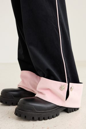 Chinese-Style Color-Block Black Velvet Wide-Leg Trousers - Casual Straight-Leg Pants for Effortless Y2K Fashion