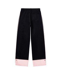 Chinese-Style Color-Block Black Velvet Wide-Leg Trousers - Casual Straight-Leg Pants for Effortless Y2K Fashion