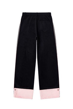 Chinese-Style Color-Block Black Velvet Wide-Leg Trousers - Casual Straight-Leg Pants for Effortless Y2K Fashion