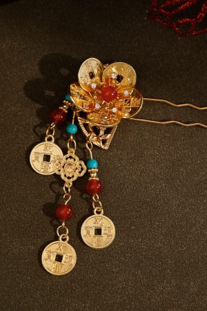 Chinese-Style Copper Coin Flower Hairpin, Versatile National Design for Daily Wear, High-End Step-Shake Headwear