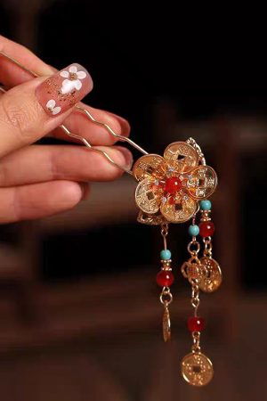 Chinese-Style Copper Coin Flower Hairpin, Versatile National Design for Daily Wear, High-End Step-Shake Headwear
