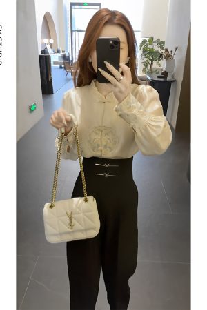 Chinese-Style Embroidered Two-Piece Set - High-Waisted Slim-Fit Pants & Professional Shirt, Niche Fashion Design