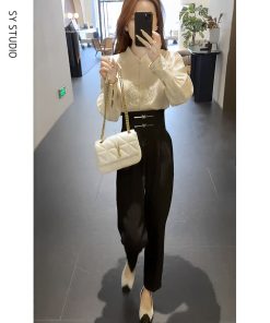 Chinese-Style Embroidered Two-Piece Set - High-Waisted Slim-Fit Pants & Professional Shirt, Niche Fashion Design