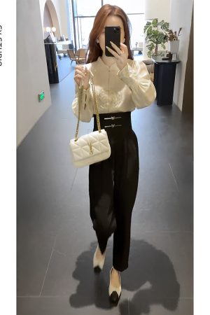 Chinese-Style Embroidered Two-Piece Set - High-Waisted Slim-Fit Pants & Professional Shirt, Niche Fashion Design