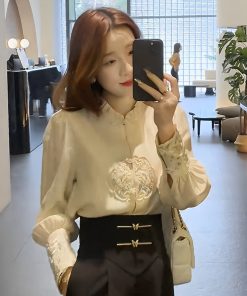 Chinese-Style Embroidered Two-Piece Set - High-Waisted Slim-Fit Pants & Professional Shirt, Niche Fashion Design