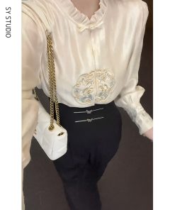 Chinese-Style Embroidered Two-Piece Set - High-Waisted Slim-Fit Pants & Professional Shirt, Niche Fashion Design