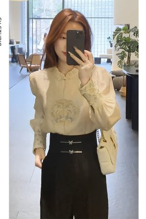 Chinese-Style Embroidered Two-Piece Set - High-Waisted Slim-Fit Pants & Professional Shirt, Niche Fashion Design