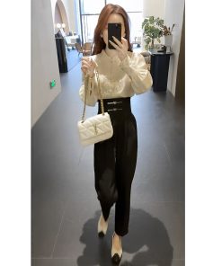 Chinese-Style Embroidered Two-Piece Set - High-Waisted Slim-Fit Pants & Professional Shirt, Niche Fashion Design