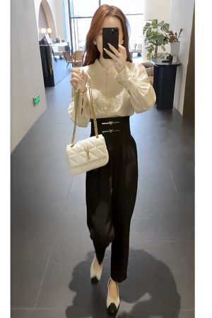 Chinese-Style Embroidered Two-Piece Set - High-Waisted Slim-Fit Pants & Professional Shirt, Niche Fashion Design
