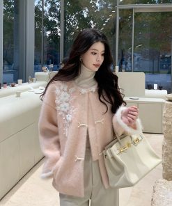 Chinese Style Embroidered Woolen Thick Coat for Women, High-End Loose Fit Winter Outerwear, National Wind Fashion