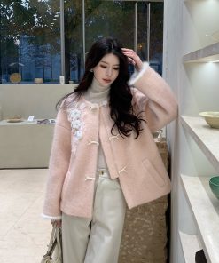 Chinese Style Embroidered Woolen Thick Coat for Women, High-End Loose Fit Winter Outerwear, National Wind Fashion