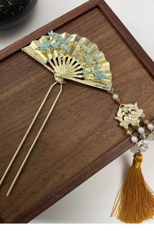 Chinese Style Fan Tassel Hairpin - Retro National Design Updo Accessory for Brides & Hanfu Qipao Fashion