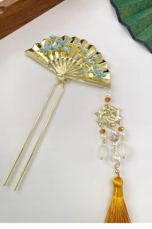 Chinese Style Fan Tassel Hairpin - Retro National Design Updo Accessory for Brides & Hanfu Qipao Fashion