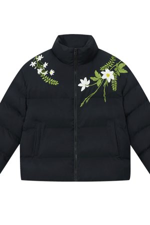 Chinese Style Floral Embroidered Collar Cotton T-shirt with Graphene | Harsh and Cruel Aesthetic