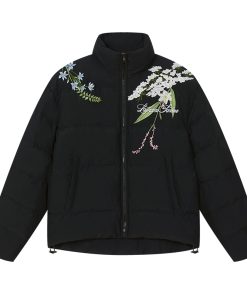 Chinese-Style Floral Embroidered Collar Warm Graphene Cotton Coat, Classic Design for Fall and Winter Fashion