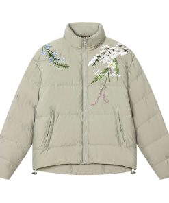 Chinese-Style Floral Embroidered Collar Warm Graphene Cotton Coat, Classic Design for Fall and Winter Fashion