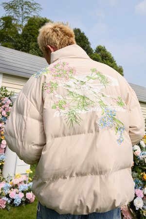 Chinese-Style Floral Embroidery Loose Down Jacket - Streetwear Logo Design, Trendy Urban Fashion, Perfect for Y2K & 90s Aesthetic