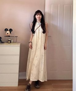 Chinese-Style Floral Halter Dress - Sleeveless, Slim Fit, Elegant Fairy Design for Summer