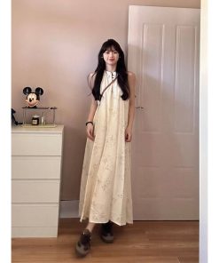 Chinese-Style Floral Halter Dress - Sleeveless, Slim Fit, Elegant Fairy Design for Summer