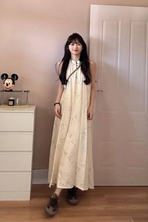 Chinese-Style Floral Halter Dress - Sleeveless, Slim Fit, Elegant Fairy Design for Summer