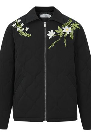 Chinese Style Floral Wreath Embroidered Gourd Quilted Cotton Jacket - Practical Warm Fashion for Y2K and Korean Style Lovers