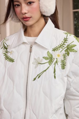 Chinese Style Floral Wreath Embroidered Gourd Quilted Cotton Jacket - Practical Warm Fashion for Y2K and Korean Style Lovers