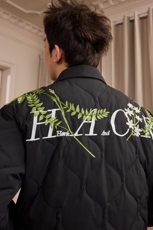 Chinese Style Floral Wreath Embroidered Gourd Quilted Cotton Jacket - Practical Warm Fashion for Y2K and Korean Style Lovers