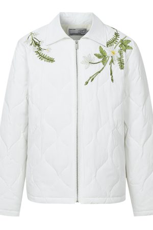 Chinese Style Floral Wreath Embroidered Gourd Quilted Cotton Jacket - Practical Warm Fashion for Y2K and Korean Style Lovers