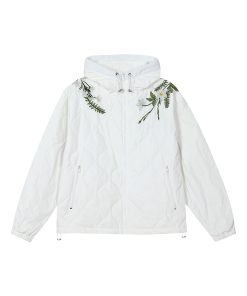 Chinese-Style Floral Wreath Gourd Quilted Lightweight Down Jacket Coat with Over-the-Shoulder Design