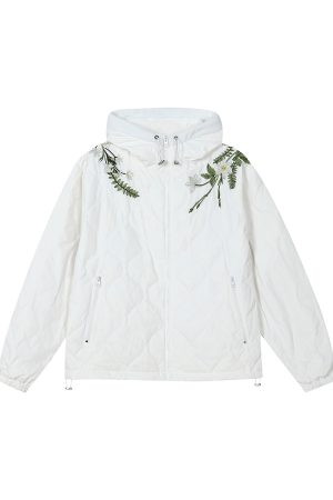 Chinese-Style Floral Wreath Gourd Quilted Lightweight Down Jacket Coat with Over-the-Shoulder Design