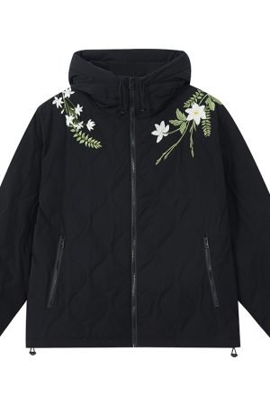 Chinese-Style Floral Wreath Gourd Quilted Lightweight Down Jacket Coat with Over-the-Shoulder Design