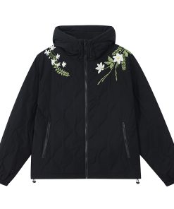 Chinese-Style Floral Wreath Gourd Quilted Lightweight Down Jacket Coat with Over-the-Shoulder Design