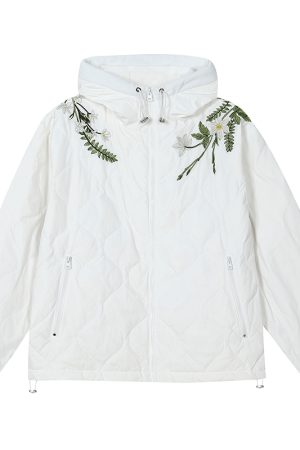 Chinese-Style Floral Wreath Gourd Quilted Lightweight Down Jacket Coat with Over-the-Shoulder Design