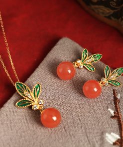 Chinese Style Flower Branch Red Agate Necklace with Pure Silver and Fortune Bead Pendant - Natural Ice Design for Women