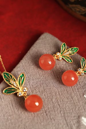 Chinese Style Flower Branch Red Agate Necklace with Pure Silver and Fortune Bead Pendant - Natural Ice Design for Women
